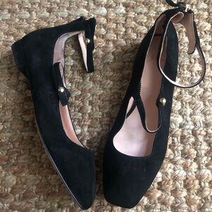 New: J Crew Poppy Two Strap Ballet Flat. Black Suede. Size 10
